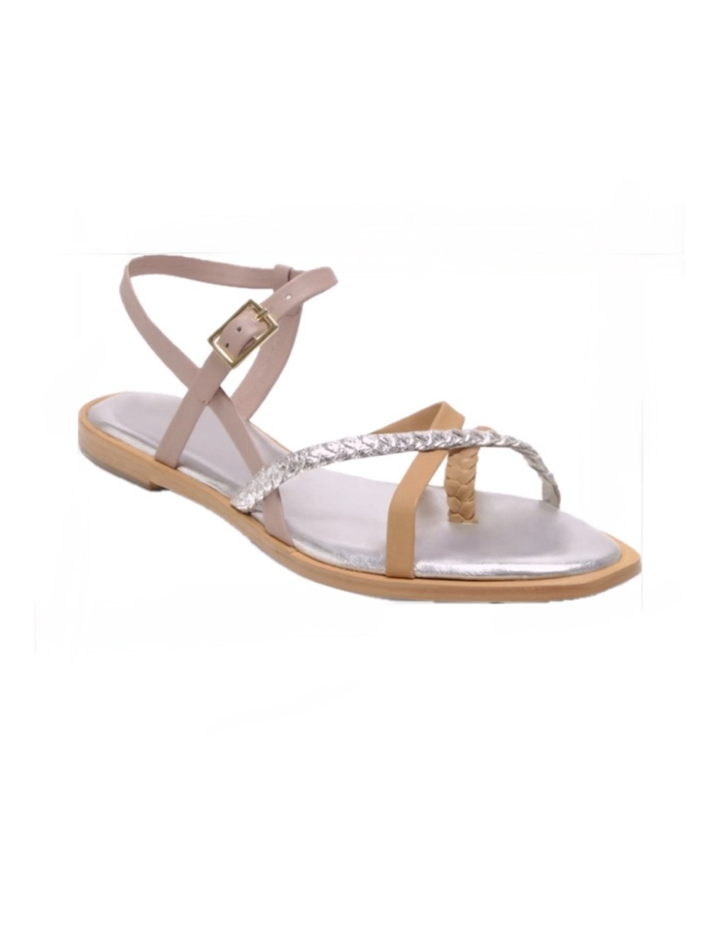 Free People Sunny Days Silver and Tan Strappy Sandals Size 11